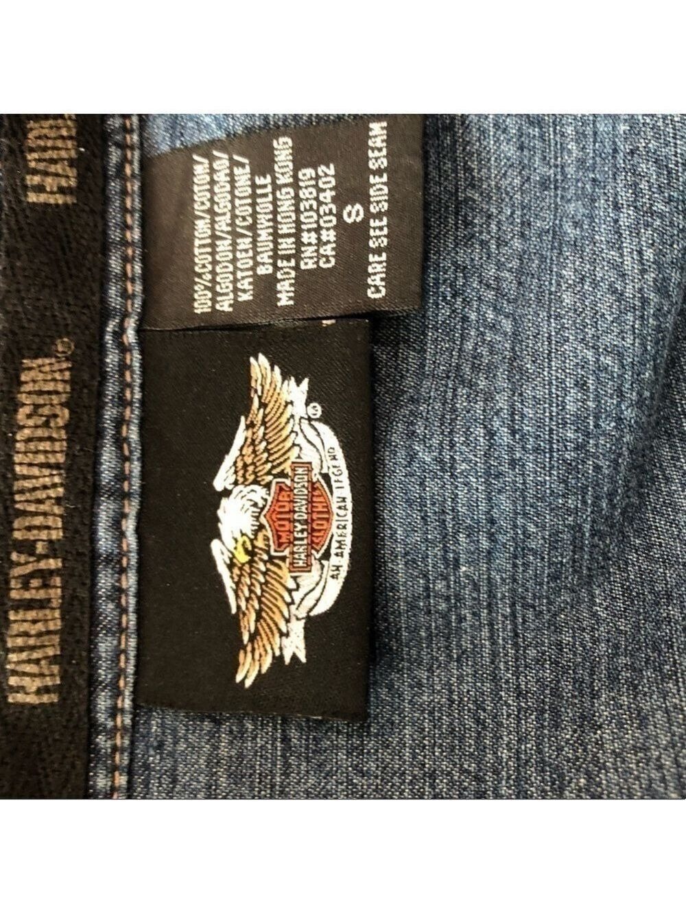 Harley Davidson denim shirt.  Size S lightweight biker motorcycle vintage blue - Picture 6 of 9